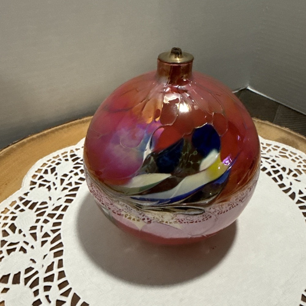 Hand Blown Art Glass Iridescent Oil Lamp Gold Mosaic Orb Polish Studio Glass